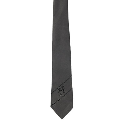 Black Stone Embelished Monogram Designer Microfiber Partywear and Wedding Tie for Men