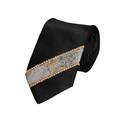 Silver & Gold Stone Embelished Monogram Designer Microfiber Partywear and Wedding Tie for Men