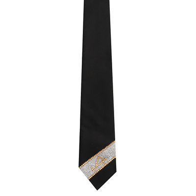 Silver & Gold Stone Embelished Monogram Designer Microfiber Partywear and Wedding Tie for Men