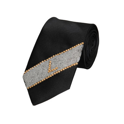 Silver & Gold Stone Embelished Monogram Designer Microfiber Partywear and Wedding Tie for Men