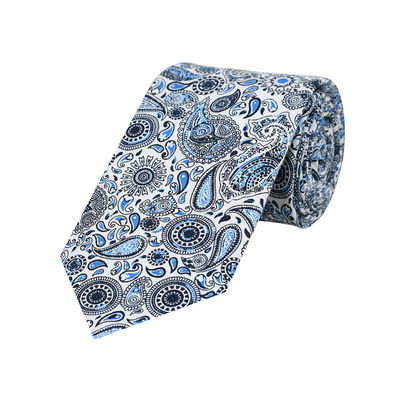 Men Tie - White & Blue Formal Cotton Floral paisley Tie for Men