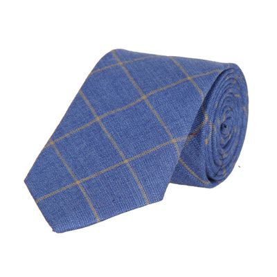 Blue Check Linen Necktie for Men