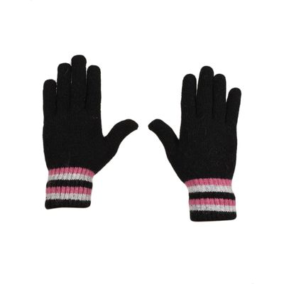 Tiekart women black striped woollen gloves