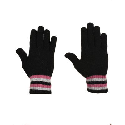 Tiekart women black striped woollen gloves