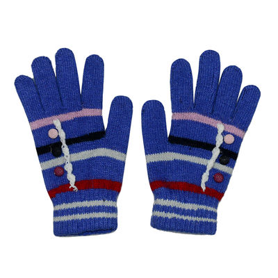 Tiekart women blue striped woollen gloves