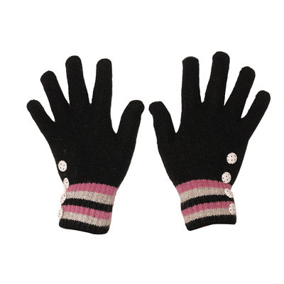 Black Woolen Warm Winter Striped Gloves for Women