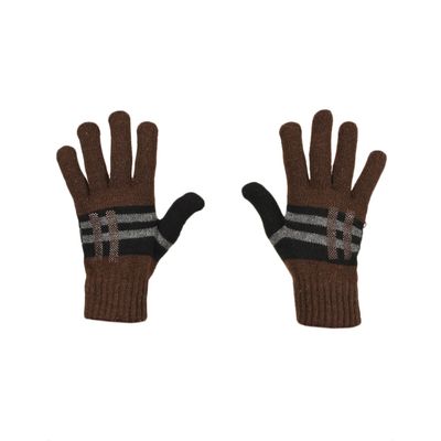 Tiekart men brown striped woollen gloves