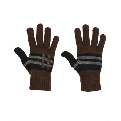 Tiekart men brown striped woollen gloves