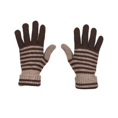 Tiekart men brown striped woollen gloves