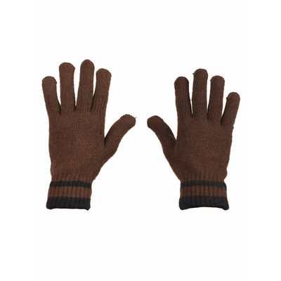 Tiekart men brown plain solids woollen gloves