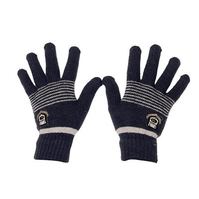 Navy Blue Woolen Warm Winter Striped Gloves for Men