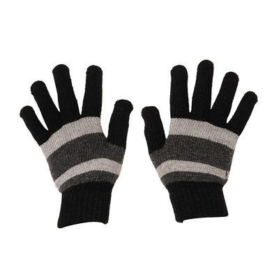 Black Woolen Warm Winter Striped Gloves for Men