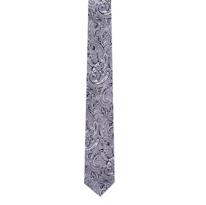 Woven silk Tie-understated Royalty (Grey & Black Formal woven silk Floral Paisley Necktie for Men)