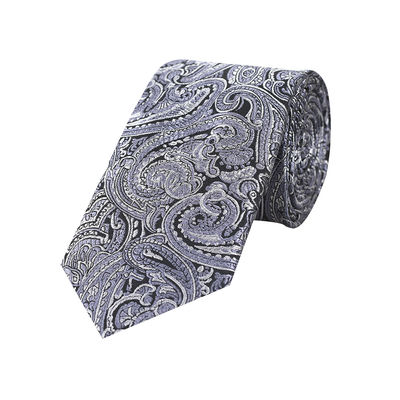 Woven silk Tie-understated Royalty (Grey & Black Formal woven silk Floral Paisley Necktie for Men)