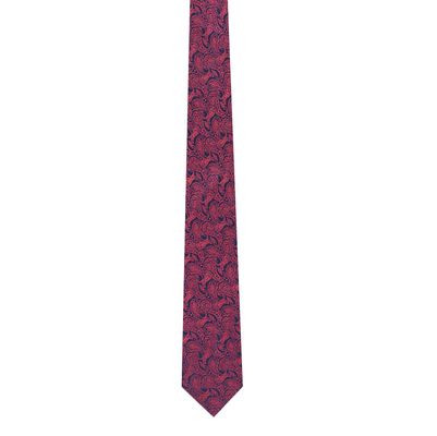 Woven silk ie-Old Friend (Red & Navy Blue Formal woven silk Floral Paisley Necktie for Men)