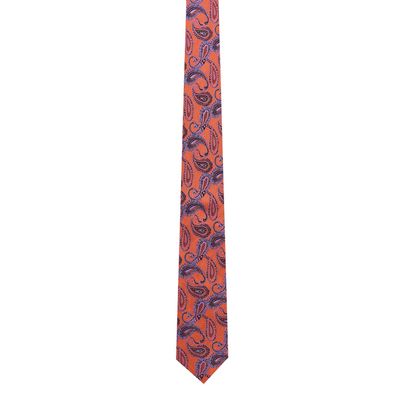 Woven silk Tie-firewalk (Orange Formal woven silk Floral/Paisley Necktie for Men)