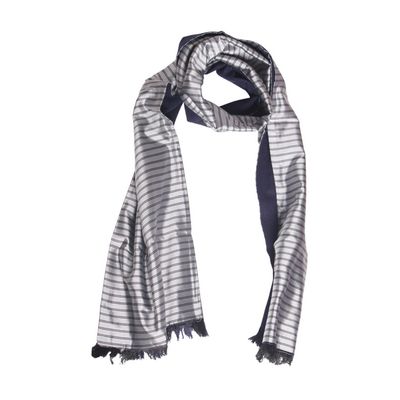 Tiekart men grey striped silk+wool long scarf