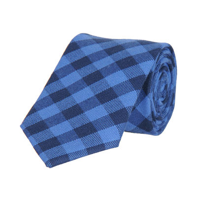 Blue Check Semi Wool Necktie for Men