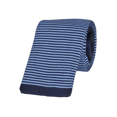 Tiekart men blue striped knitted skinny slim tie