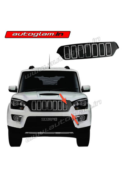 AGMS912FG, MAHINDRA SCORPIO 2014+ Jeep Compass Style Front Grill, Color-Matt Black