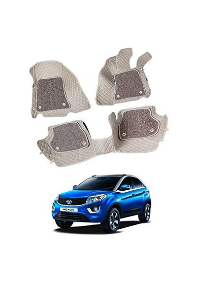 7D Car Mats Compatible with Tata Nexon, Color - Beige, AGTN7D251