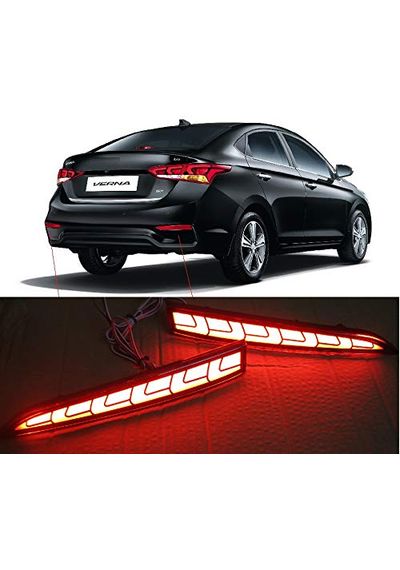 Hyundai  Verna 2017-18 Set of 2 Car Reflector Led Brake Light Bumper(Rear/Back) Drl Back Tail Light Design, AGHV220RL