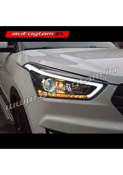 Hyundai Creta 2015-18 AUDI Style DRL HID  Projector Headlights with Matrix Indicator, AGHC990ME