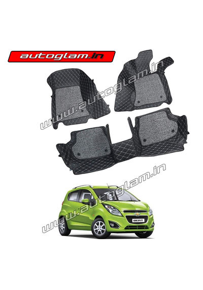 7D Car Mats Compatible with Chevrolet Beat, Color - Black, AGCB7D271