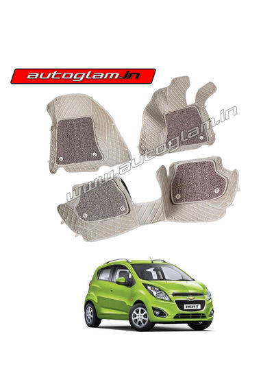 7D Car Mats Compatible with Chevrolet Beat, Color - Beige, AGCB7D239