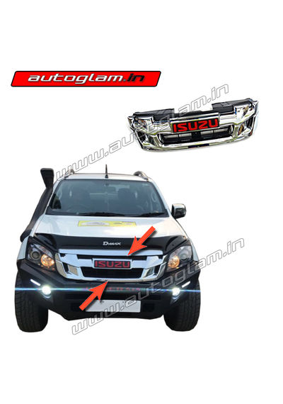 AGID33FGCR, Isuzu D-Max Front Custom Grill in Chrome with Red Logo