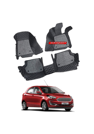 7D Car Mats Compatible with Ford Figo 2019, Color - Black, AGFF197D259