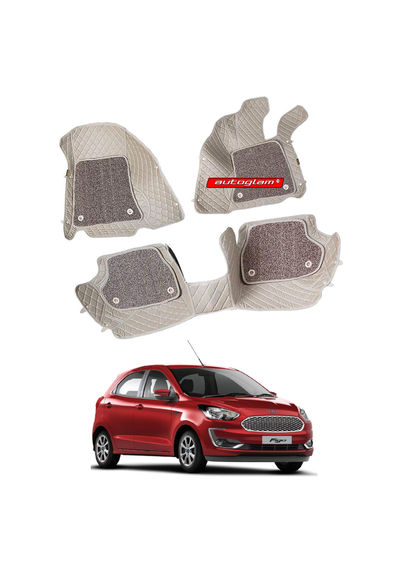 7D Car Mats Compatible with Ford Figo 2019, Color - Beige, AGFF197D247