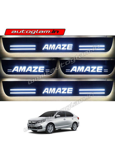 Honda Amaze 2017+ Door White LED Sill Plates-Set of 4 Pcs, AGHA48DSP
