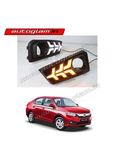 Honda Amaze 2018-2020 Fog Lamp LED DRL Assembly, Set of 2 (Right & Left), AGHA18DRL