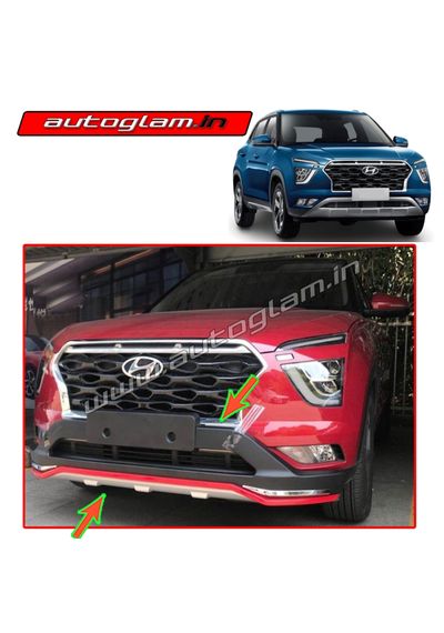 Hyundai Creta 2020+ Front Bumper Guard with Red Line / Front Nudge Guard Latest Design, AGHC407FG