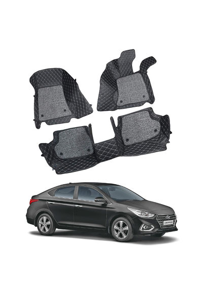 7D Car Mats Compatible with Hyundai Verna 2017+, Color - Black, AGHV7D275