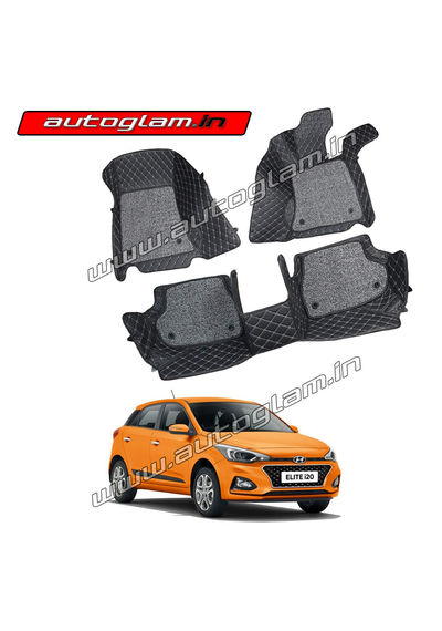 7D Car Mats Compatible with Hyundai i20 Elite, Color - Black, AGHi207DB270