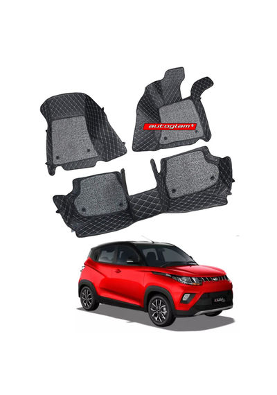 7D Car Mats Compatible with Mahindra KUV100, Color - Black, AGMK1007D1