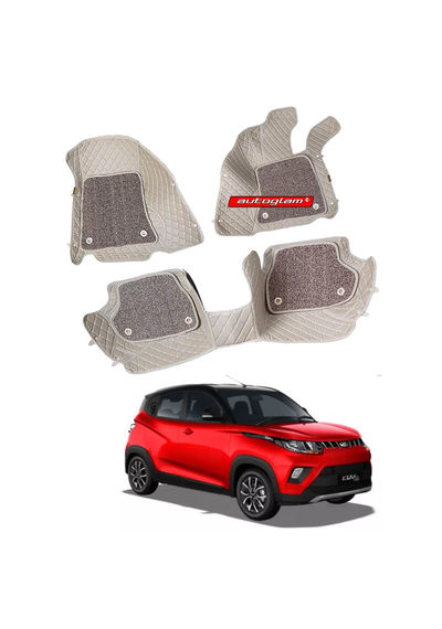 7D Car Mats Compatible with Mahindra KUV100, Color - Beige, AGMK1007D2