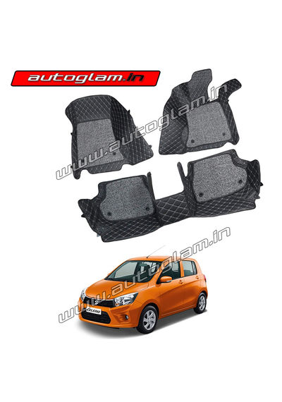 7D Mats for Maruti Suzuki Celerio All Models, Color - Black, AGMSC07MBL