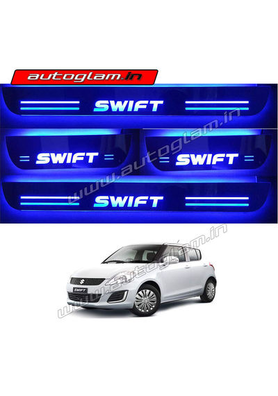 Maruti Suzuki Swift 2010-17 Door Blue LED Sill Plates-Set of 4 Pcs, AGMSS65DSP