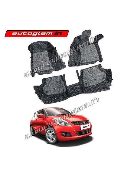 7D Mats for Maruti Suzuki Swift 2010-18 All Variants, Color - Black, AGMSS1009MBL