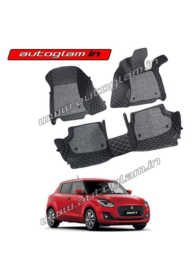 7D Mats for Maruti Suzuki Swift 2018+ All Variants, Color - Black, AGMSS1810MBL