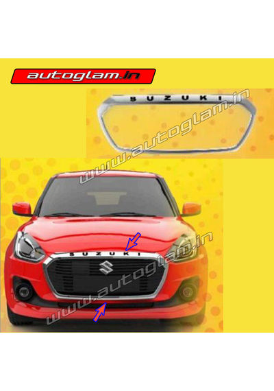 Maruti Suzuki Swift 2018+ Front Grill Ring, Color-Chrome with Black Alpha, AGMSS53FG