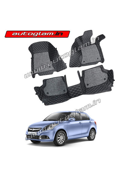 7D Mats for Maruti Suzuki Swift Dzire 2010-17 All Variants, Color - Black, AGMSSD1211MBL