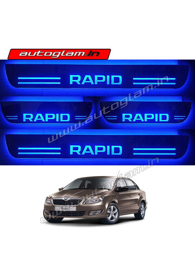 Skoda Rapid Door Blue LED Sill Plates-Set of 4 Pcs, AGSR55DSP