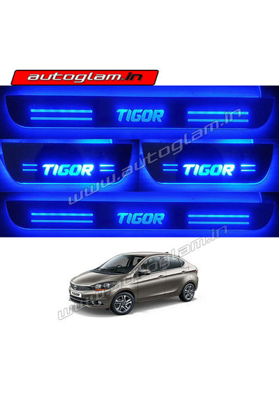 Tata Tigor Door Blue LED Sill Plates-Set of 4 Pcs, AGTT51DSP