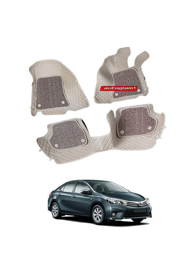 7D Car Mats Compatible with Toyota Corolla Altis 2016, Color - Beige, AGTCA167D2