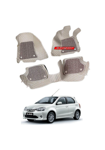 7D Car Mats Compatible with Toyota Etios Liva, Color - Beige, AGTEL7D2