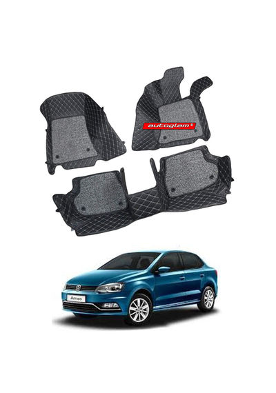 7D Car Mats Compatible with Volkswagen Ameo, Color - Black, AGVWAT7D1